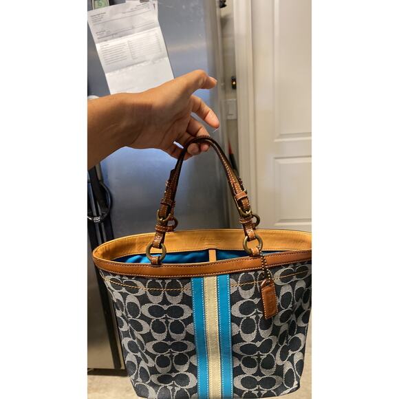 Coach VINTAGE Limited Edition Denim Leather mini Tote signature CCs Y2K suede - Picture 12 of 15